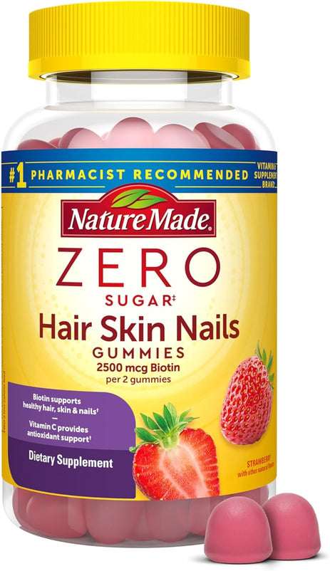 Nature Made Zero Sugar Hair Skin Nails Gummies, Biotin 2500 mcg per Serving