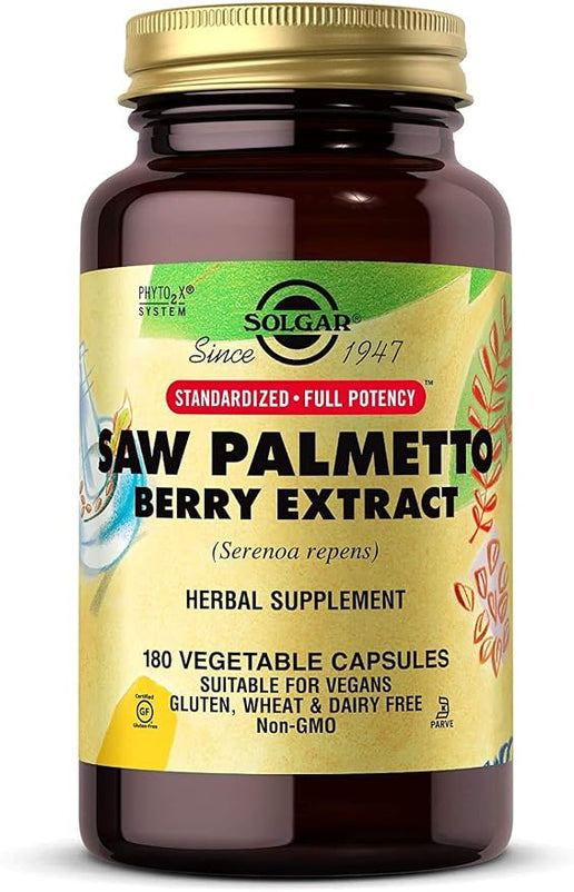Solgar Standardized Full Potency Saw Palmetto Berry Extract Vegetable Capsules, 180 Count
