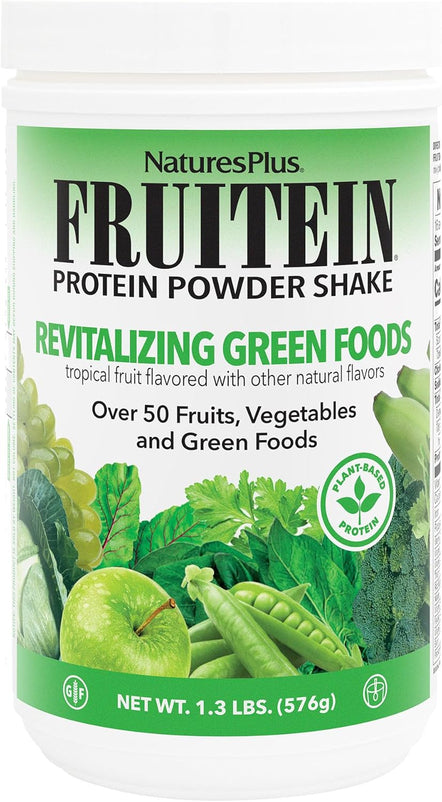 NaturesPlus FRUITEIN Revitalizing Green Foods Shake - 1.3 lbs - Plant-Based Protein (13g/Serving) - Supports Energy & Immune System - Vegetarian, Gluten Free & Non-GMO - 16 Servings