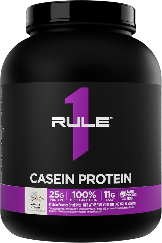 Rule 1 Proteins Casein Protein, Vanilla Crème, 4 Pounds | 25g Protein and 11g EAAs Per Serving from Slow-Release Micellar Casein for Overnight Recovery and Sustained Delivery