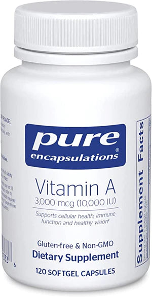 Pure Encapsulations Vitamin A 10,000 IU from Cod Liver Oil | Supports Immune and Cellular Health, Vision, Bones, Skin, and Reproductive Function* | 120 Softgel Capsules