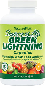 NaturesPlus Source of Life Green Lightning - 180 Capsules - All-Natural High-Energy Whole-Food Supplement - Green Superfoods & Digestive Enzymes - Gluten Free, Vegetarian - 45 Servings