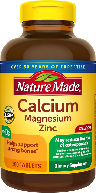 Nature Made Calcium Magnesium Zinc, with Vitamin D3, Dietary Supplement for Bone Support, 300 Tablets