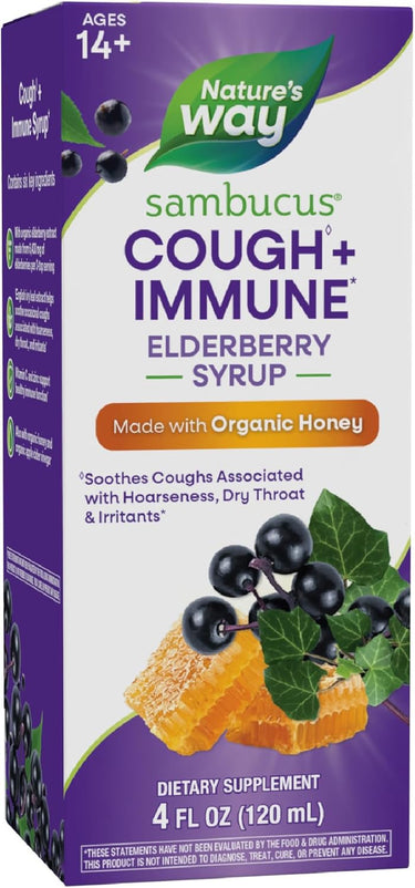 Nature's Way Sambucus HoneyBerry Cough Syrup with Black Elderberry Extract & Organic Honey, Immune Support*, 4 Fl. Oz