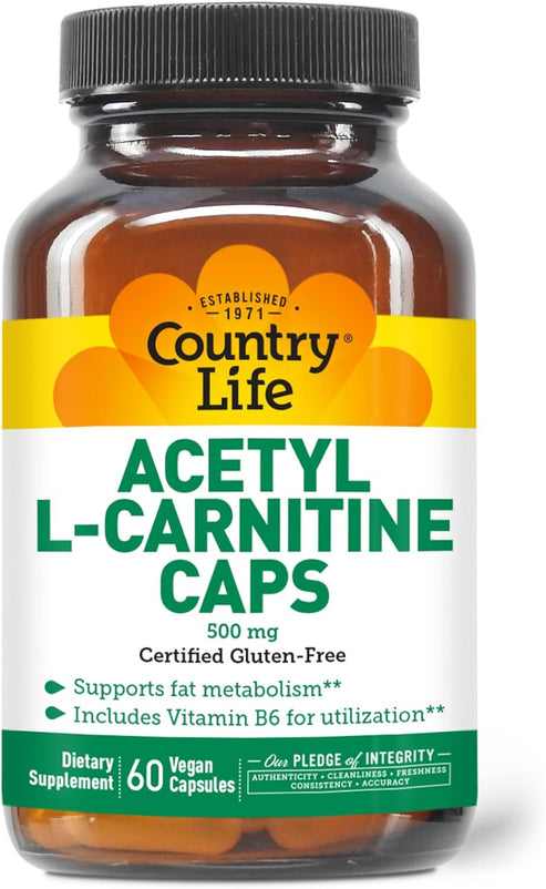 Country Life Acetyl L-Carnitine Vegi Capsules 500mg, 60 Capsules