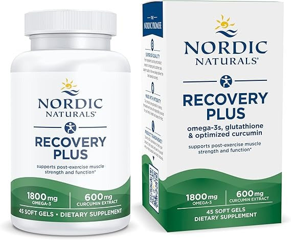 Nordic Naturals Recovery Plus, Unflavored - 45 Soft Gels - 1800 mg Omega-3 Fish Oil - 600 mg Longvida Optimized Curcumin - Cellular Health & Recovery - Post-Exercise Muscle Support - 15 Servings
