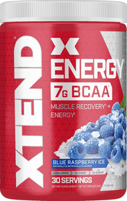 XTEND Energy BCAA Powder Blue Raspberry | 125mg Caffeine + Sugar Free Pre Workout Muscle Recovery Drink with Amino Acids | 7g BCAAs for Men & Women | 30 Servings