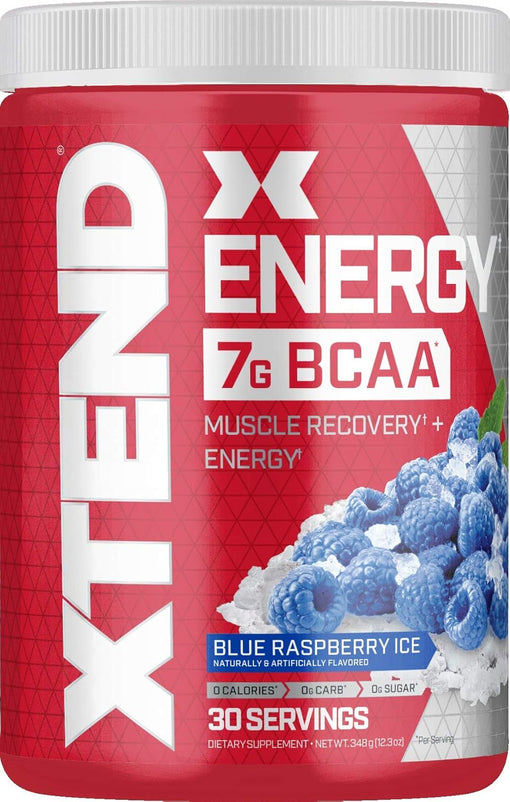 XTEND Energy BCAA Powder Blue Raspberry | 125mg Caffeine + Sugar Free Pre Workout Muscle Recovery Drink with Amino Acids | 7g BCAAs for Men & Women | 30 Servings