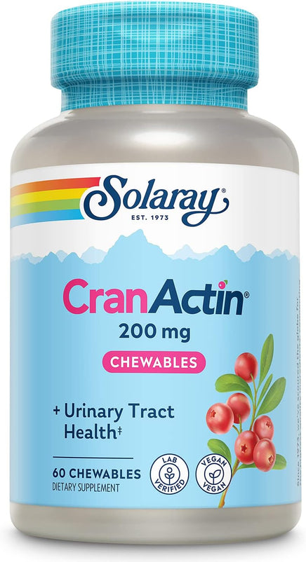 SOLARAY Cranactin 200 mg Chewable Tablets - Cranberry Chewable Supplements for Women & Men, Healthy Urinary Tract & Bladder Support, Concentrated Cranberry Extract - 60 Ct Berry Tablets