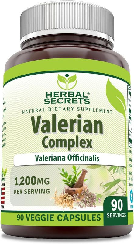 Herbal Secrets Valerian Complex Supplement | 1200 Mg per Serving | 90 Veggie Capsules | Non-GMO | Gluten-Free | Made in USA