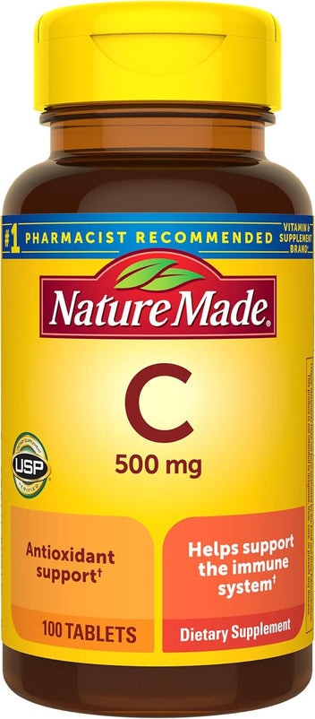 Nature Made Vitamin C 500 mg Tablets for Daily Immune Support, Adult Vitamin C Tablets for Immune Support, 100 Count, 100 Day Supply