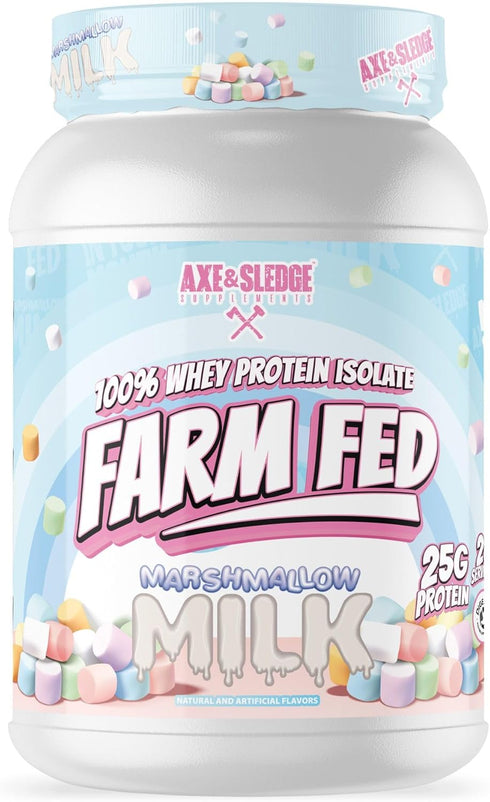 Axe & Sledge Farm Fed 100% Whey Protein Isolate | 25g Protein | Low Carb, Low Sugar, Soy Free, Gluten Free | Protein Powder for Men and Women | Keto | Made in The USA | 28 Servings, Marshmallow Milk