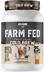 Axe & Sledge Farm Fed 100% Whey Protein Isolate | 25g Protein | Low Carb, Low Sugar, Gluten Free | Protein Powder for Men and Women | Keto | Made in The USA | 28 Servings, Sweet Cream Cold Brew
