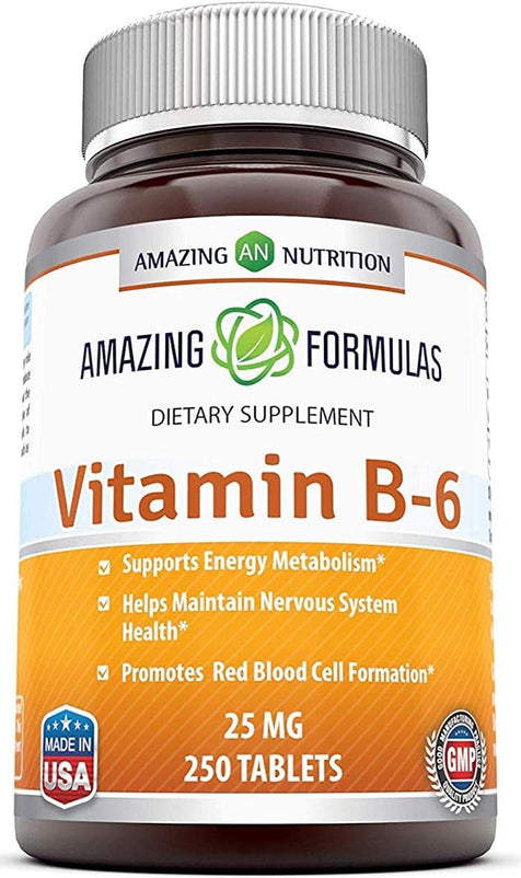Amazing Formulas Vitamin B6 Pyridoxine 25mg 250 Tablets Supplement | Non-GMO | Gluten Free | Made in USA