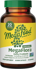 MegaFood MegaFlora Probiotic - Probiotics for Women Digestive Health - Immune Support Supplement - 20 Billion CFU - 14 Strains - Non-GMO - Vegetarian - 60 Mini Capsules (60 Servings)