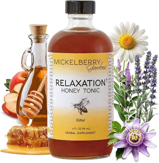 Mickelberry Gardens Relaxation Honey Tonic – Natural Tension Relief & Sleep Support with Chamomile, Lavender & Organic Herbs – 4 Oz