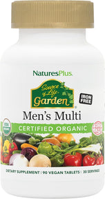 NaturesPlus Source of Life Garden Men’s Multivitamin - 90 Tablets - Supports Energy & Healthy Immune System - USDA Certified Organic, Non-GMO, Vegan, Gluten Free, Iron Free - 30 Servings