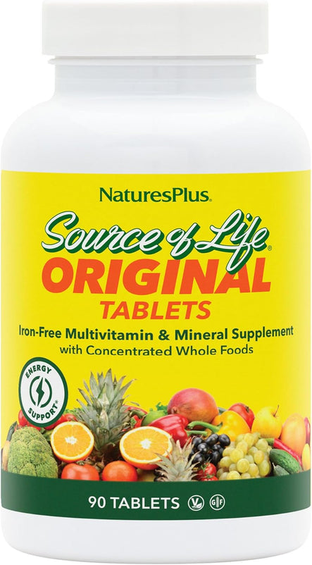 NaturesPlus Source of Life No Iron - 90 Tablets - Multivitamin & Mineral Supplement with Vitamin D3 - Supports Natural Energy & Well-Being - Gluten Free, Vegetarian - 30 Servings