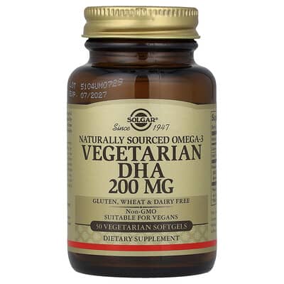Solgar, Naturally Sourced Omega-3, Vegetarian DHA, 200 mg, 50 Vegetarian Softgels