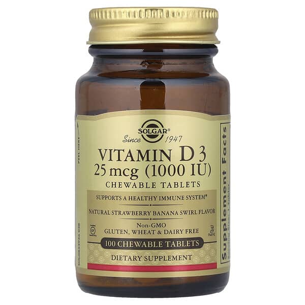 Solgar Vitamin D3, 25 mcg (1,000 IU), 100 Chewable Tablets