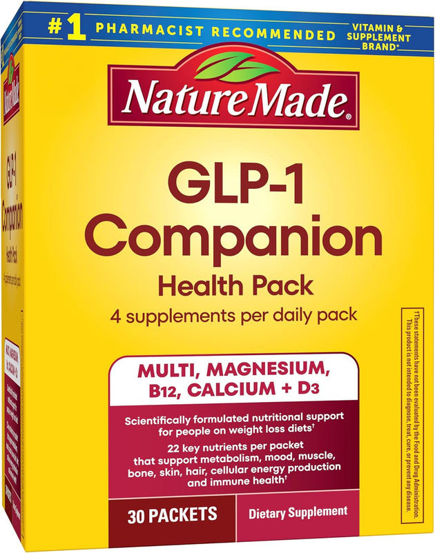 Nature Made GLP-1 Companion Health Pack, Multivitamin for Women and Men, Magnesium, Calcium, Vitamin D & B12, Nutritional Support for Weight Loss Diets, 30 Packets