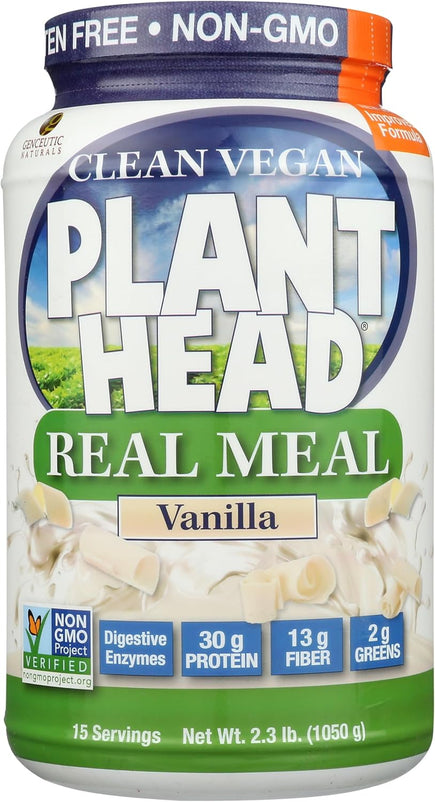 Plant Head Real Meal Organic Plant Based Protein Powder, Vanilla - Vegan, Low Net Carbs, Non Dairy, Gluten Free, Lactose Free, No Sugar Added, 2.3 Pound