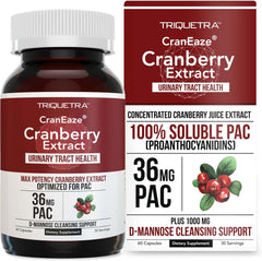 CranEaze Cranberry Juice Extract Plus D-Mannose, 36 mg PAC, 100% Soluble PAC - Supports Urinary Tract Health – Most Effective Cranberry Pills for Women, UTI Cranberry Supplement - 60 Capsules