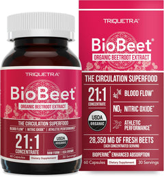 BioBeet® Max Strength Beet Root Capsules - 21:1 Concentrate, Each Serving Derived from 28,350 mg Organic Beetroot