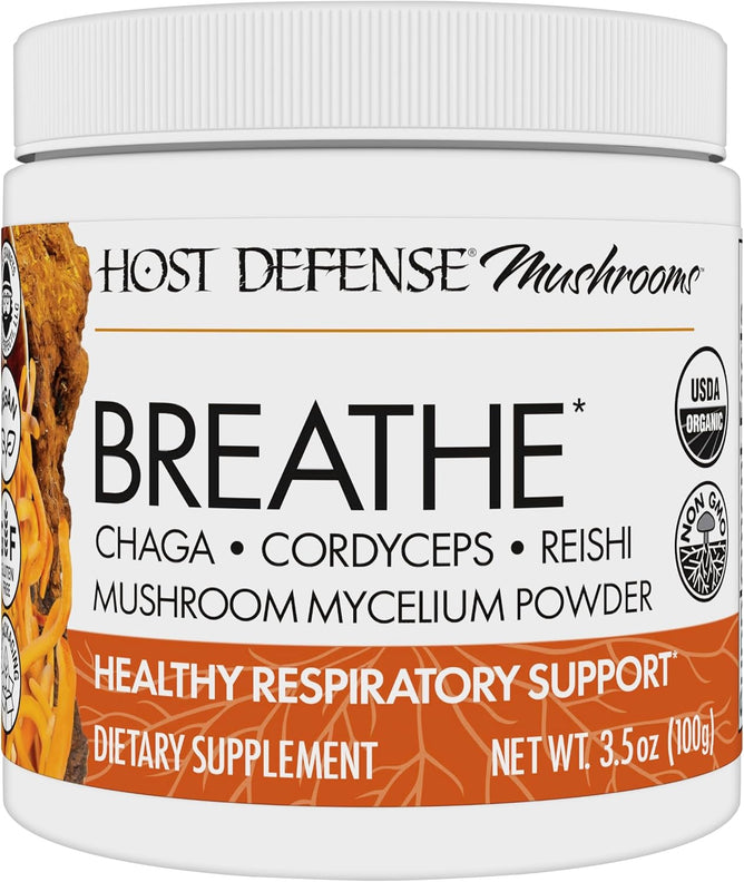 Host Defense Breathe* Powder - Immune & Respiratory Support Mushroom Supplement - Herbal Lung Health Support Supplement with Chaga, Reishi & Cordyceps - 3.5 oz (66 Servings)*