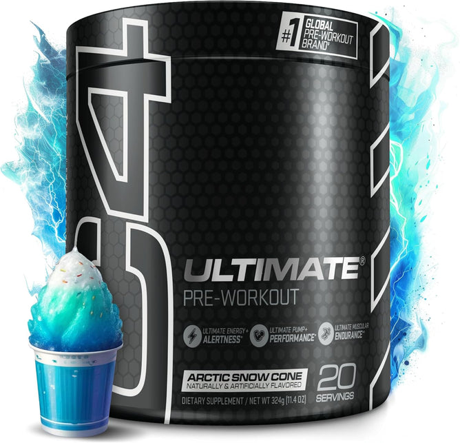 Cellucor C4 Ultimate Pre Workout Powder Arctic Snow Cone - Sugar Free Preworkout Energy Supplement for Men & Women - 300mg Caffeine + 3.2g Beta Alanine + 2 Patented Creatines - 20 Servings