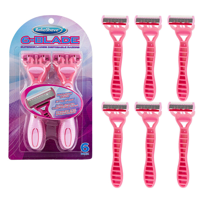 reliashave 6 blade, Women 6 blades Disposable Shaver, Stainless Steel, {Pack of 6}