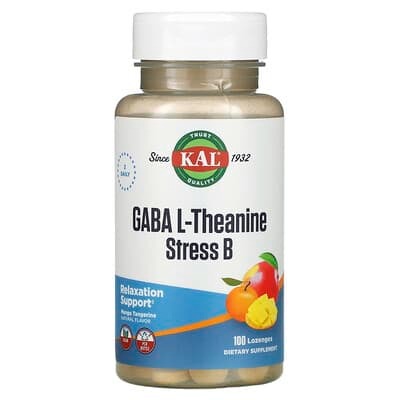KAL GABA ans  L Theanine, Stress B, Mango Tangerine, 100 Lozenges