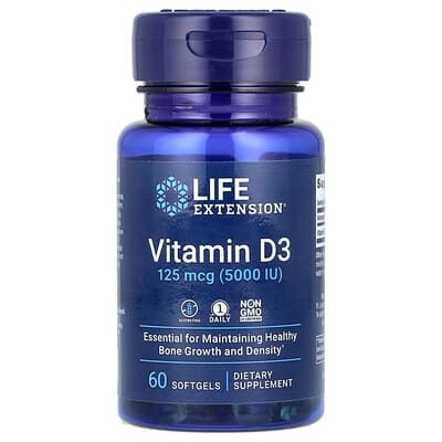 Life Extension, Vitamin D3, 125 mcg (5,000 IU), 60 Softgels