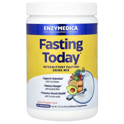 Enzymedica Fasting Today, Intermittent Fasting Drink Mix, Tropical Pineapple , 9.31 oz (264 g)