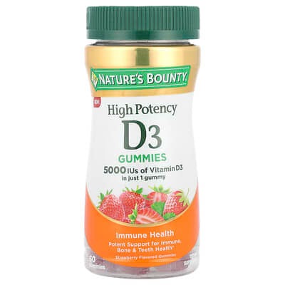 Nature's Bounty, Vitamin D3 Gummies, High Potency, Strawberry, 5,000 IU, 60 Gummies