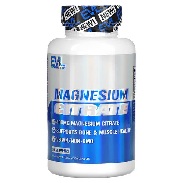 EVLution Nutrition, Magnesium Citrate, 60 Veggie Capsules (200 mg per Capsule)
