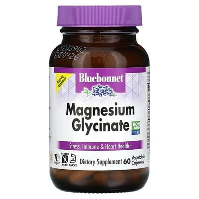 Bluebonnet Nutrition, Magnesium Glycinate, 400 mg, 60 Vegetable Capsules (100 mg per Capsule)