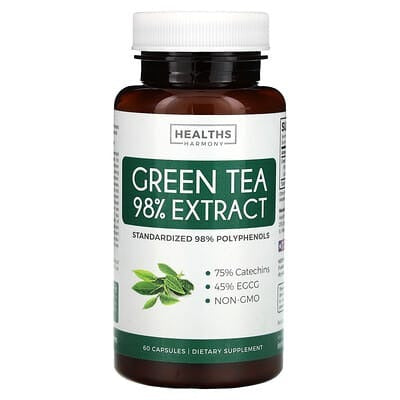 Healths Harmony, Green Tea 98% Extract, 1,000 mg, 60 Capsules (500 mg per Capsule)