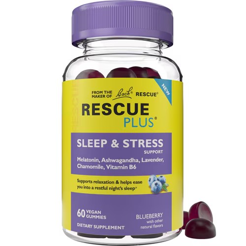 Bach Rescue Plus Sleep & Stress Support, Blueberry, 60 Vegan Gummies