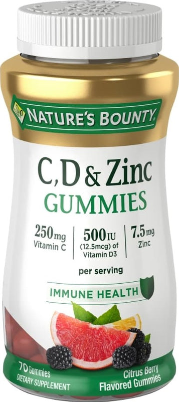 Nature’s Bounty C, D3, and Zinc Immune Support, Gummies Citrus Berry 70 Gummies, Nature's Bounty® C,D & Zinc Gummies, 70 ct,