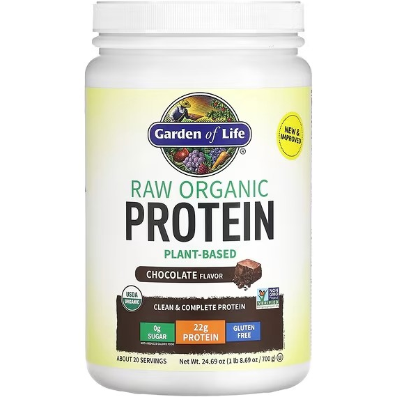 Garden Of Life Organic Chocolate Raw Protein, Plant-Based, Chocolate, 24.69 oz