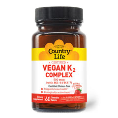 Country Life Vitamins  Vegan K2 Complex 500 mcg, Strawberry Flavor 60 ct