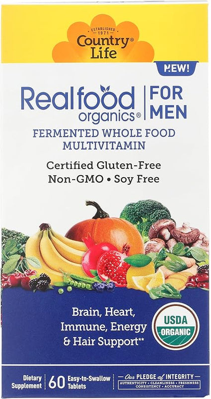 Country Life, Realfood Organics, Multivitamin For Men, 60 Easy-to-Swallow Tablets