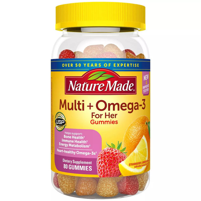 Nature Made Multi for Her + Omega-3 Gummies - Lemon, Orange & Strawberry