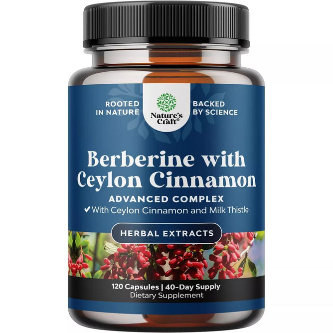 Balancing Berberine Plus 1200mg Per Serving Complex, Antioxidant Berberine + Ceylon Cinnamon, Heart Health and Sugar Support, Nature's Craft, 120ct