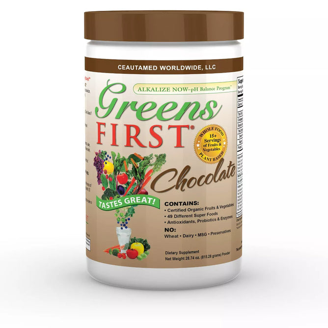 Greens First Chocolate Phytonutrient Powder, 28.74 oz., 60 Servings – Contains 49+ Organic Fruit & Vegetable Superfoods – Dairy Free & Vegan