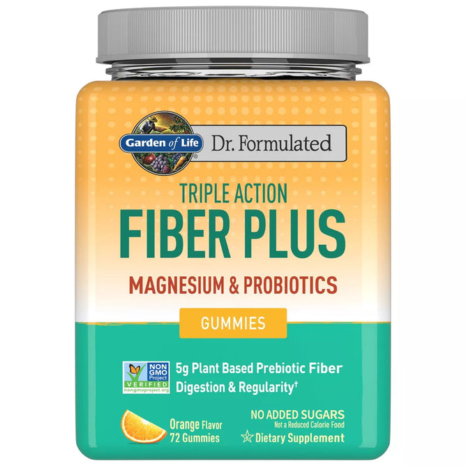 Garden of Life, fiber magnesium probiotics, Dr. Formulated Triple Action Digestive Support Gummies, 72ct, garden of life triple action fiber plus