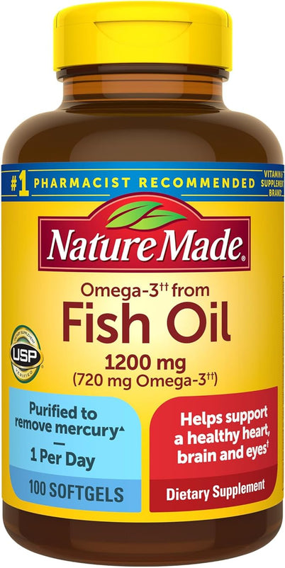 Nature Made Fish Oil, 1200 mg, Omega 3 Fish Oil Supplements 100 Softgels