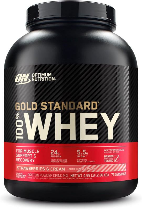 ON, Naturally Flavored Strawberry and cream, 4.8 lbs, Optimum Nutrition Gold Standard 100% Whey