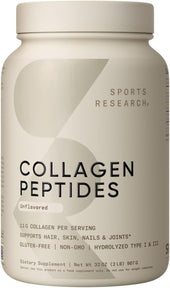 Sports Research Collagen Peptides,- Hydrolyzed Type I & III Collagen, Unflavored, 32 oz (907 g)